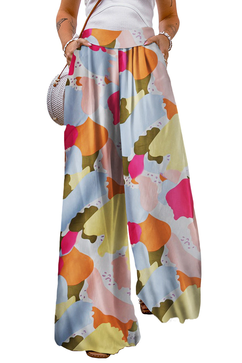 Multicolor Color Palette Print Flowy Wide Leg Pants - LA Grand