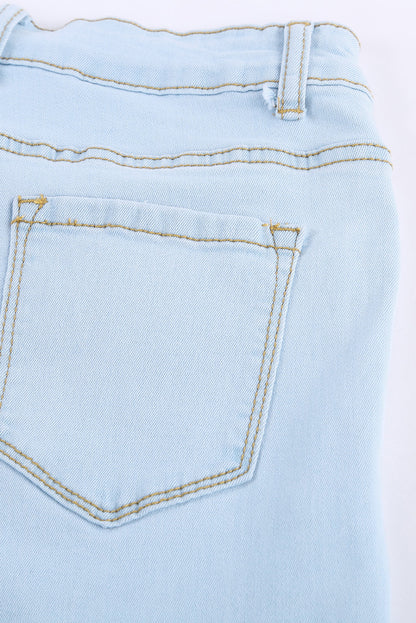 Sky Blue Washed Ripped Knee Wide Legs Jeans - LA Grand