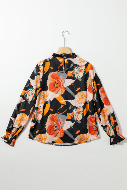 Black Floral Print Mock Neck Blouse - LA Grand