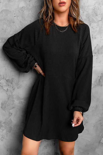 Round Neck Empire Waist Ribbed Knit Dress - LA Grand