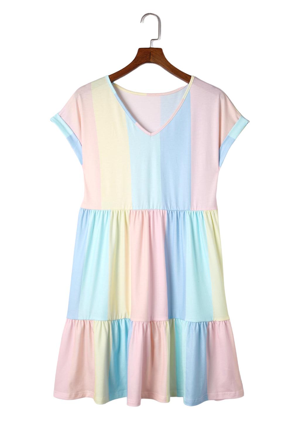 Multicolor Striped Color Block Tiered Mini Dress - LA Grand