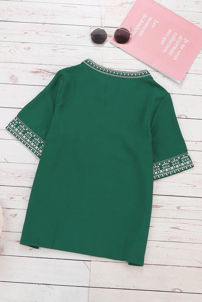 Green Chic Boho V Neckline Half Sleeve Blouse - LA Grand