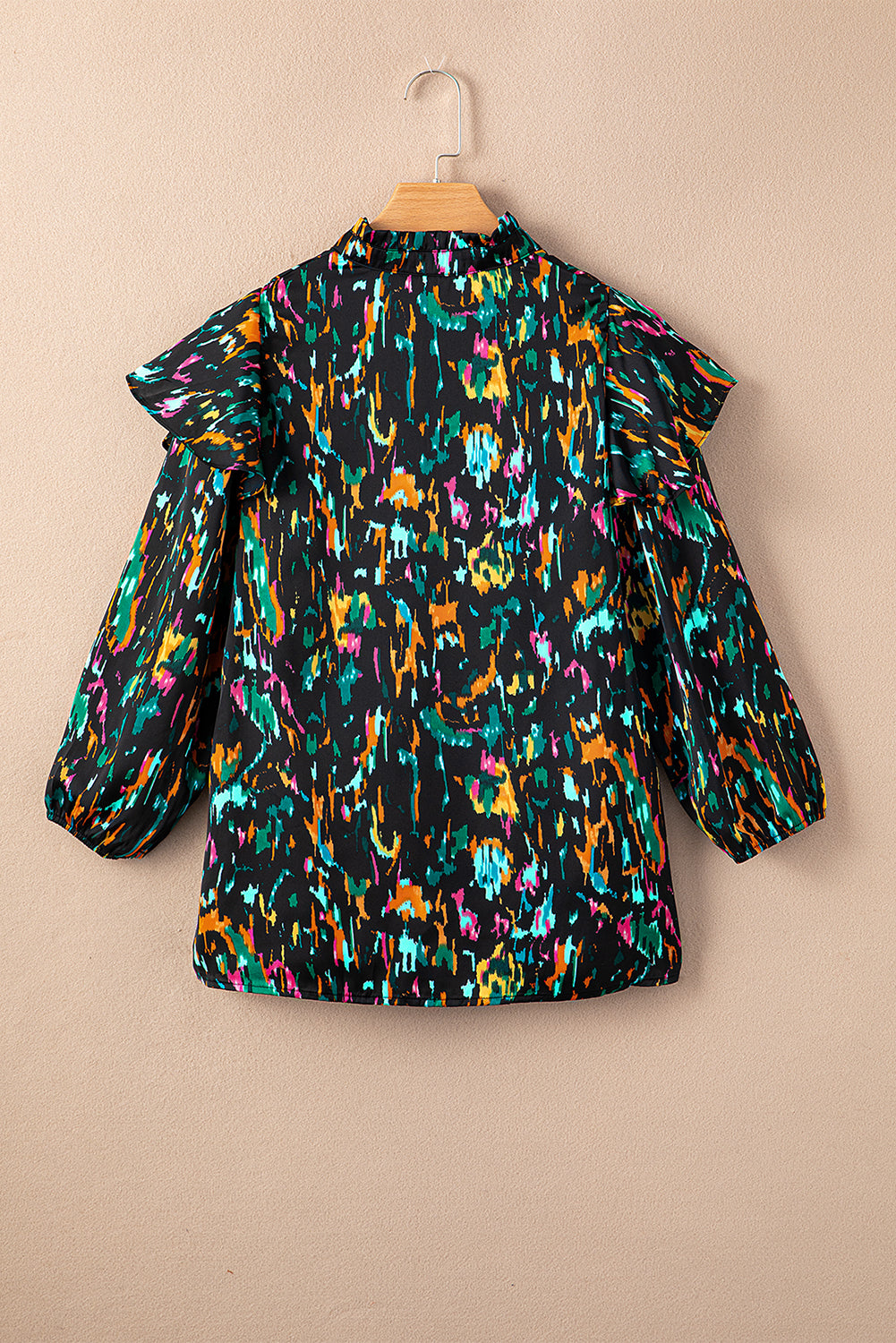 Multicolour Abstract Print 3/4 Puff Sleeve Ruffle Blouse - LA Grand