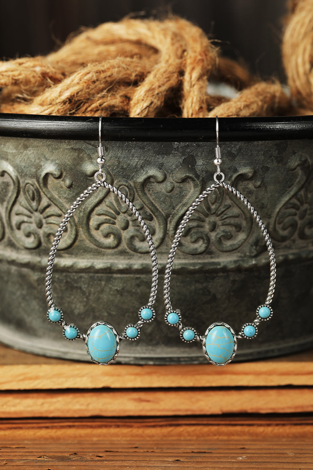 Silver Western Turquoise Water Drop Hook Earrings - LA Grand