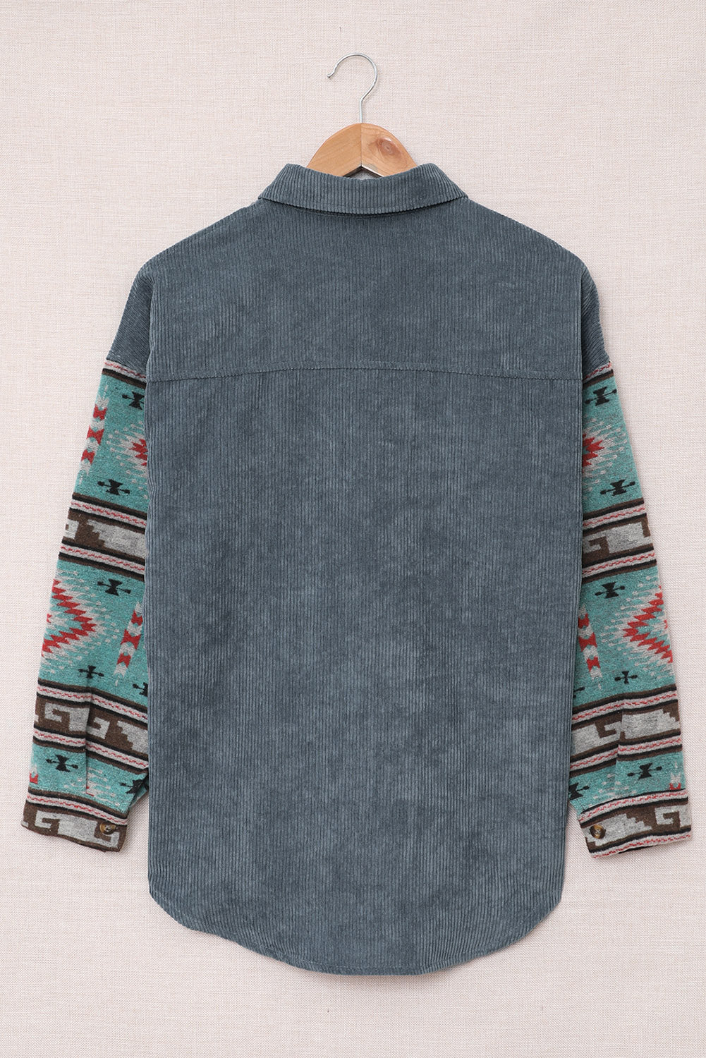 Aztec Pattern Sleeve Pocketed Corduroy Shacket - LA Grand