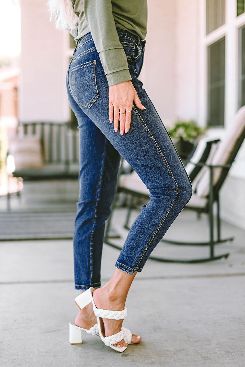 Blue Seamed High Waist Skinny Fit Jeans - LA Grand