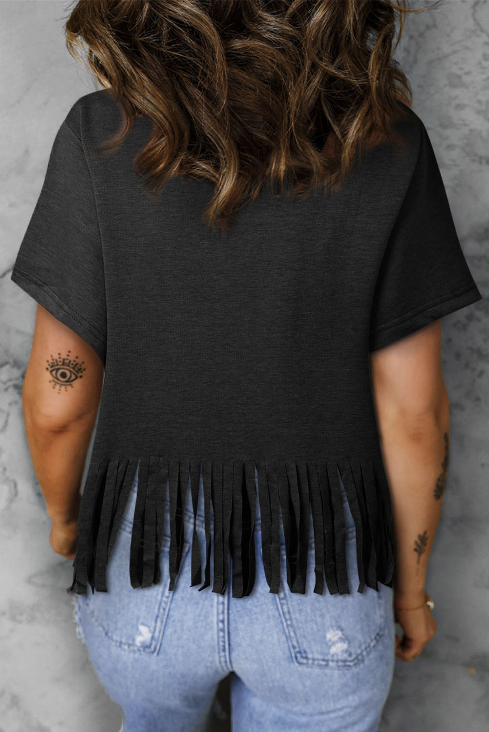 Black Leopard MAMA Fringed Hem Top - LA Grand