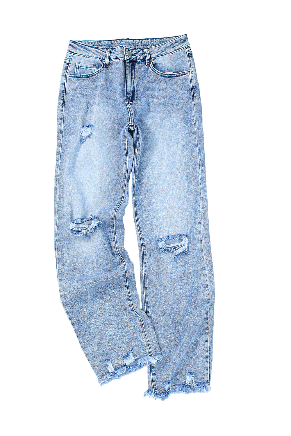 Sky Blue Washed Ripped Wide Leg High Waist Jeans - LA Grand