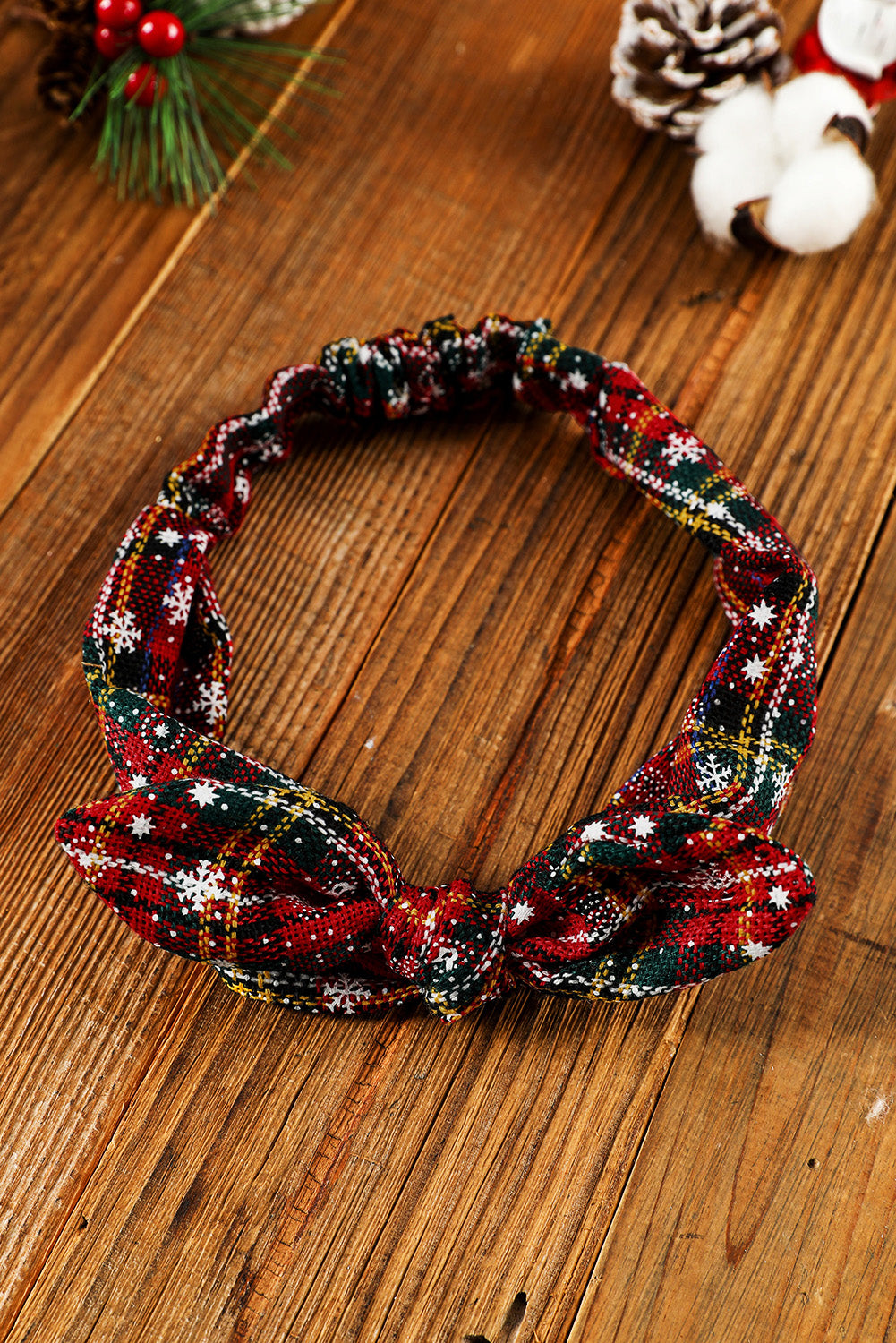 Blackish Green Christmas Plaid Snowflake Print Bow Hair Tie - LA Grand