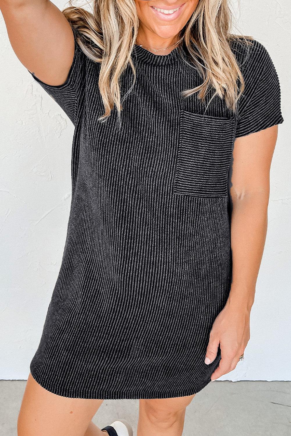 Azure Stripes Ribbed Knit Tee Dress - LA Grand