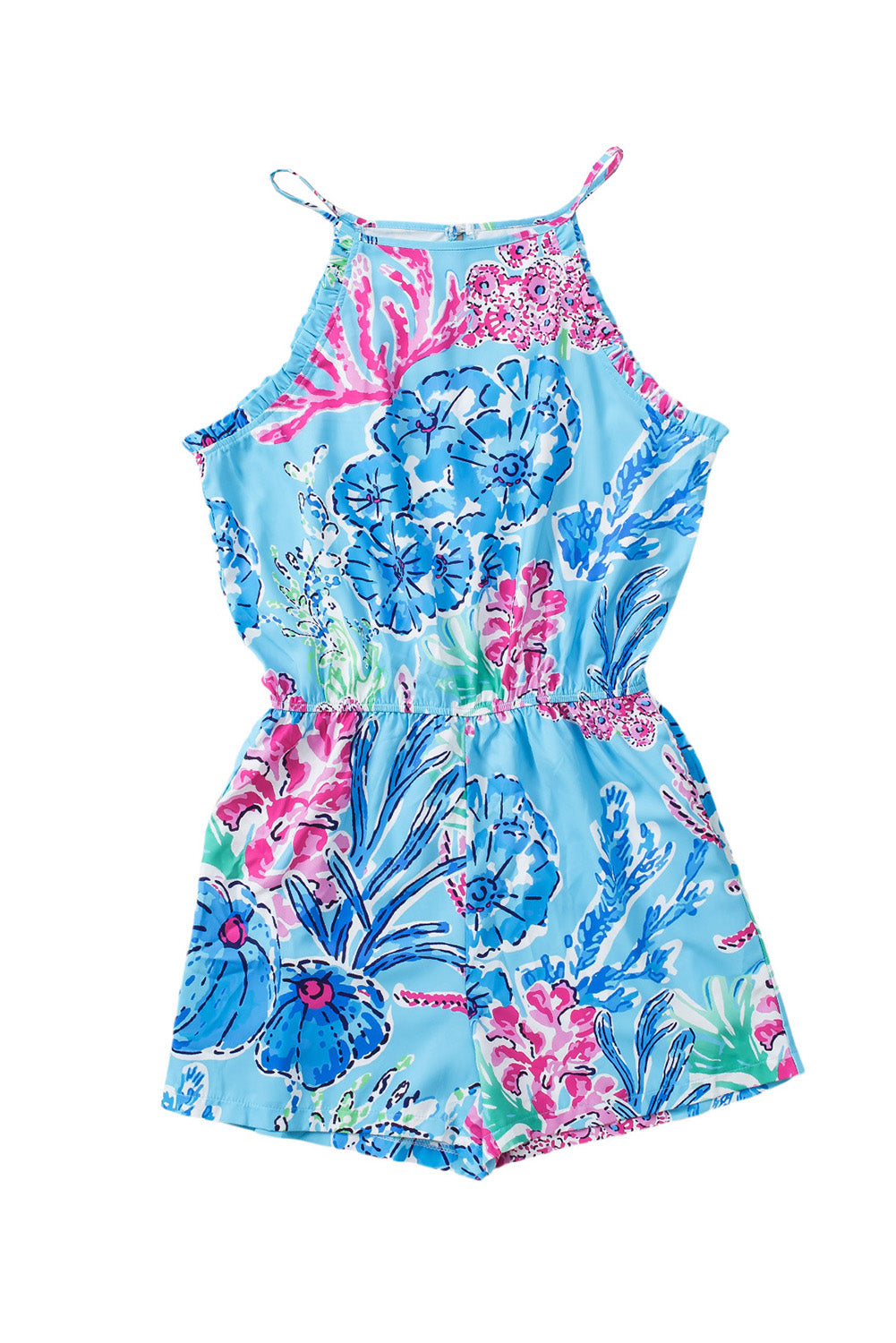 Floral Print Pocketed Frill Sleeveless Romper - LA Grand