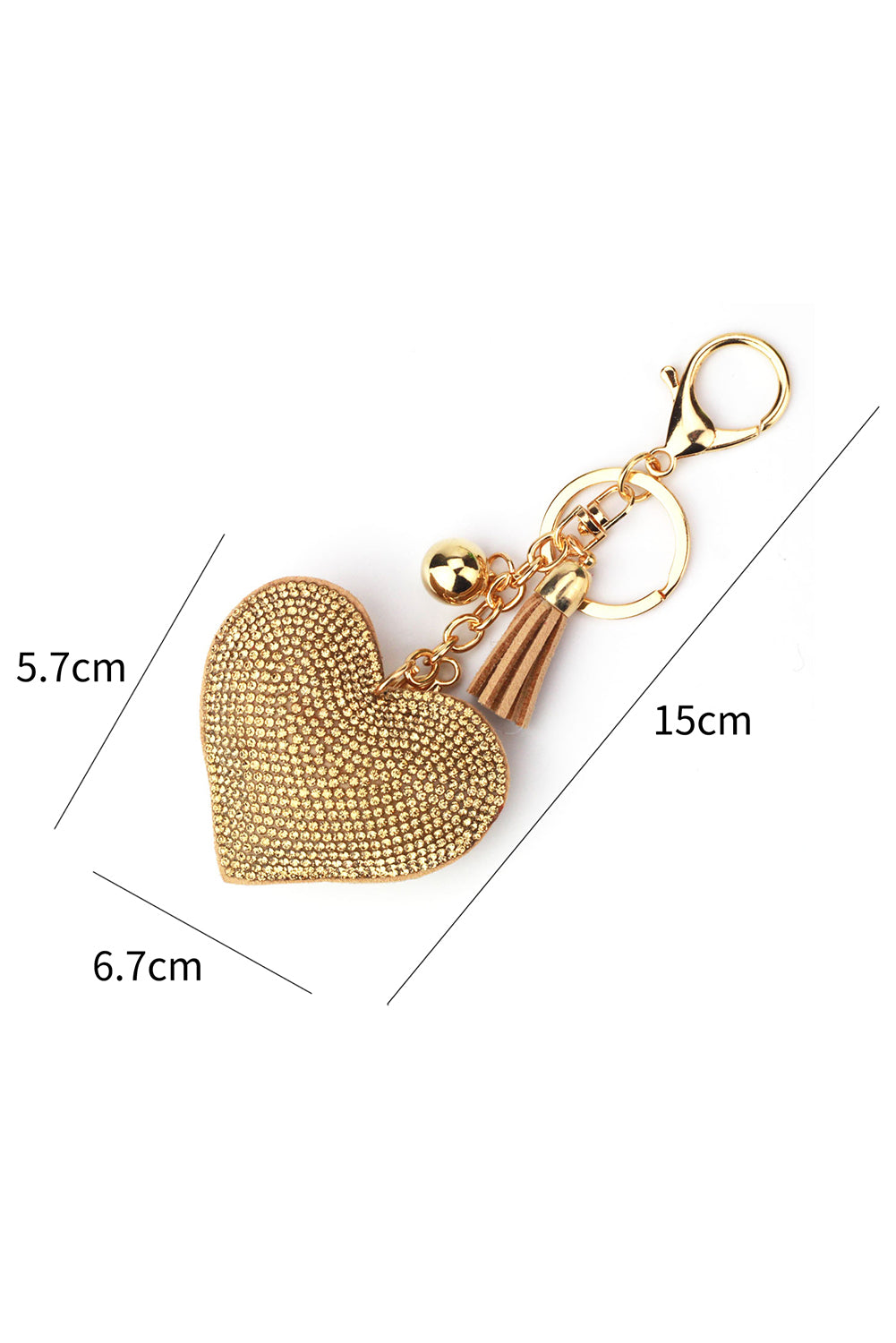 Gold Full Rhinestone Heart Pendant Tassel Key Ring - LA Grand