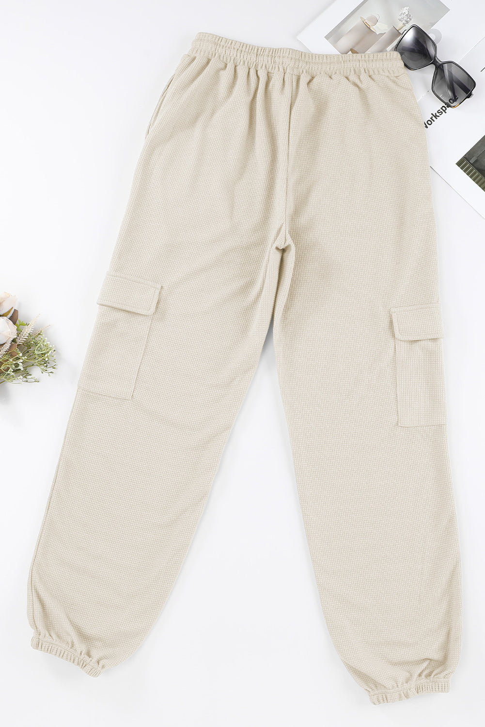 Black Waffle Texture Cargo Pocket Jogger Pants - LA Grand