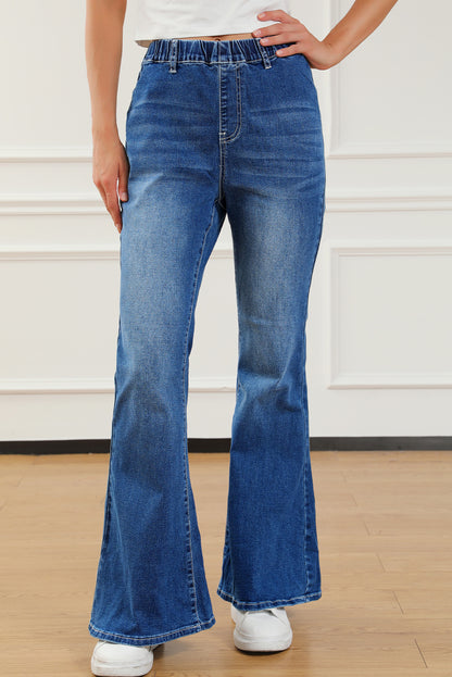 Blue Elastic High Waist Flare Jeans - LA Grand