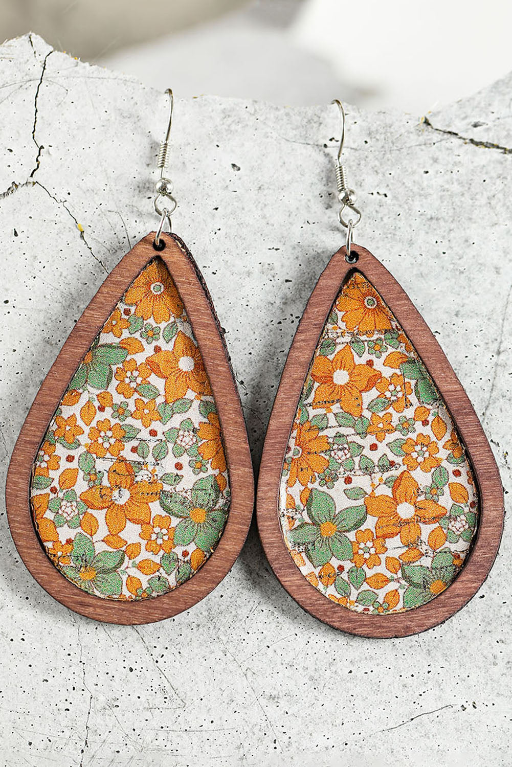 Contrast Trim Floral Print Drop Earrings - LA Grand