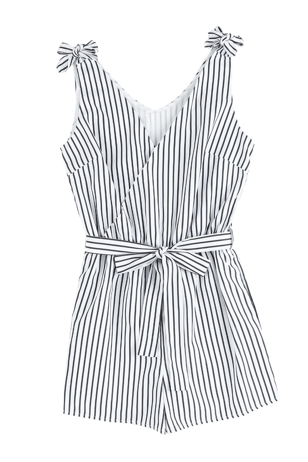 White Striped Print Wrap Sleeveless Romper - LA Grand