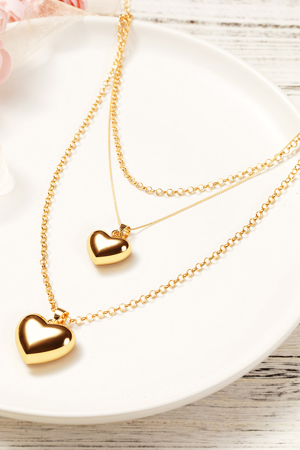 Gold Multilayer Heart Shape Pendant Valentine Necklace - LA Grand