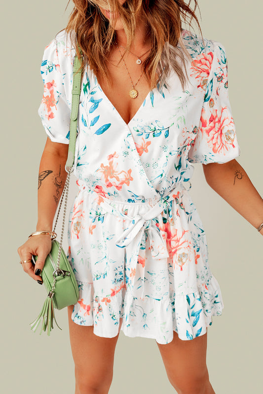 Floral Print Puff Sleeves Romper - LA Grand