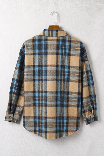 Brown Plaid Color Block Buttoned Shirt with Pockets - LA Grand