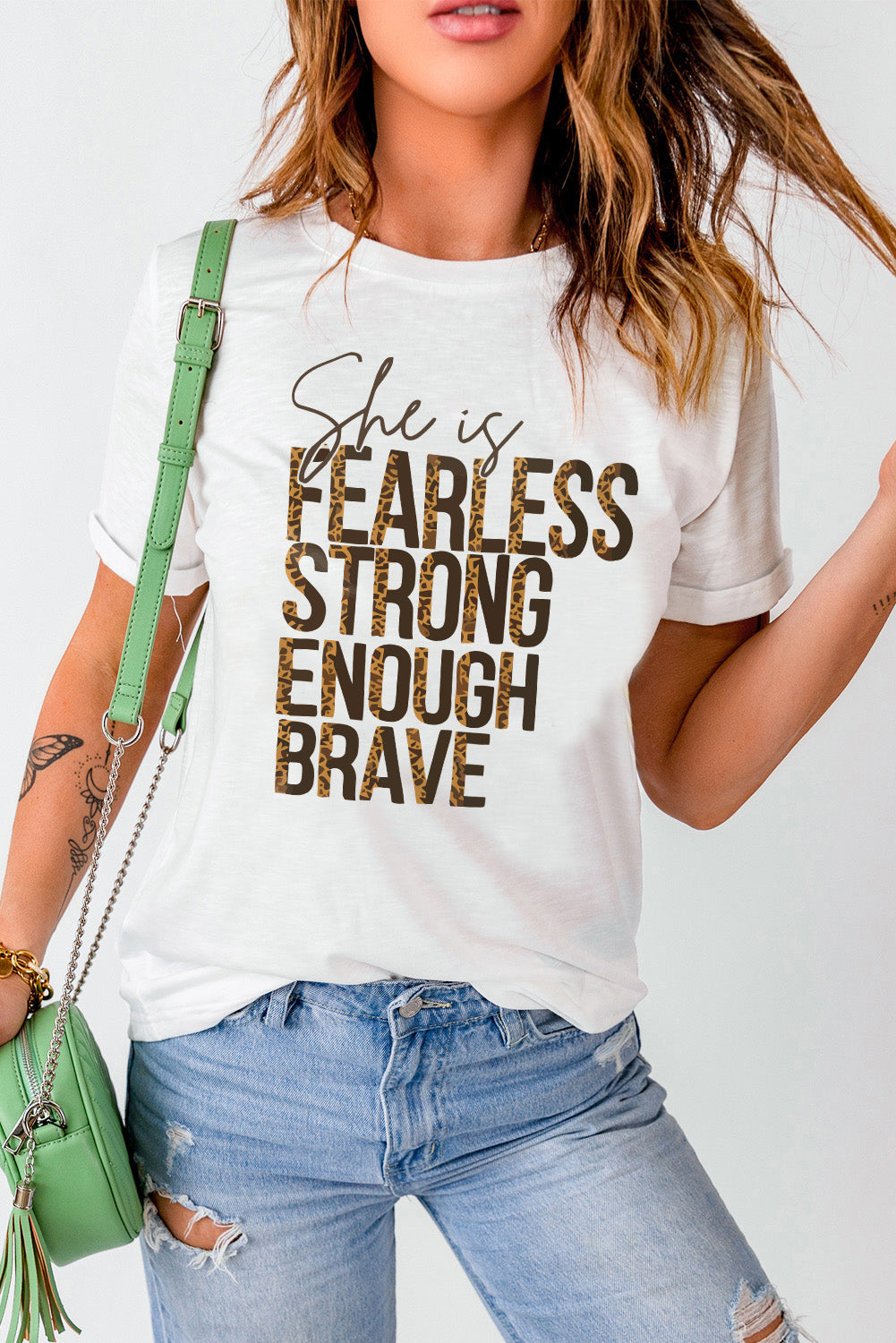 White She is FEARLESS STRONG ENOUGH BRAVE Graphic Tee - LA Grand