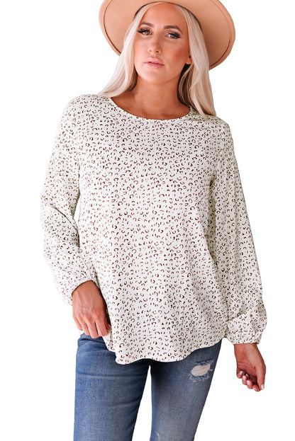 Leopard Crew Neck Long Sleeve Blouse - LA Grand