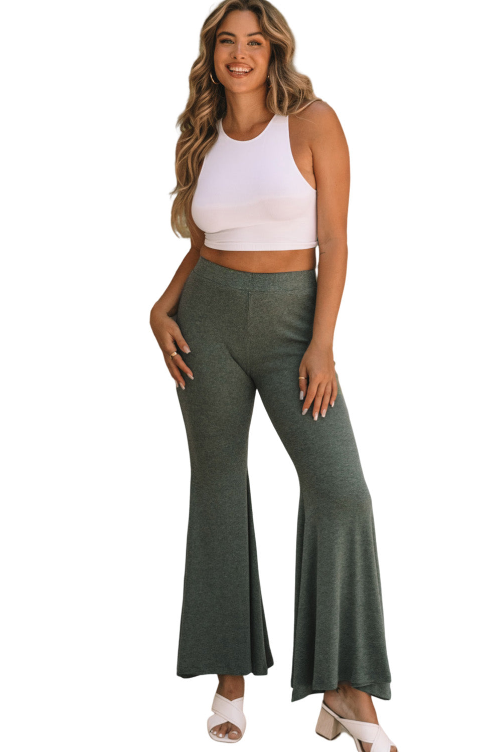 Green High Waist Fit and Flare Pants - LA Grand