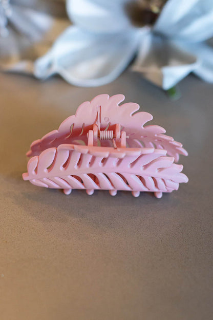 Pink Tropical Leaf Frosted Hair Claw Clip - LA Grand