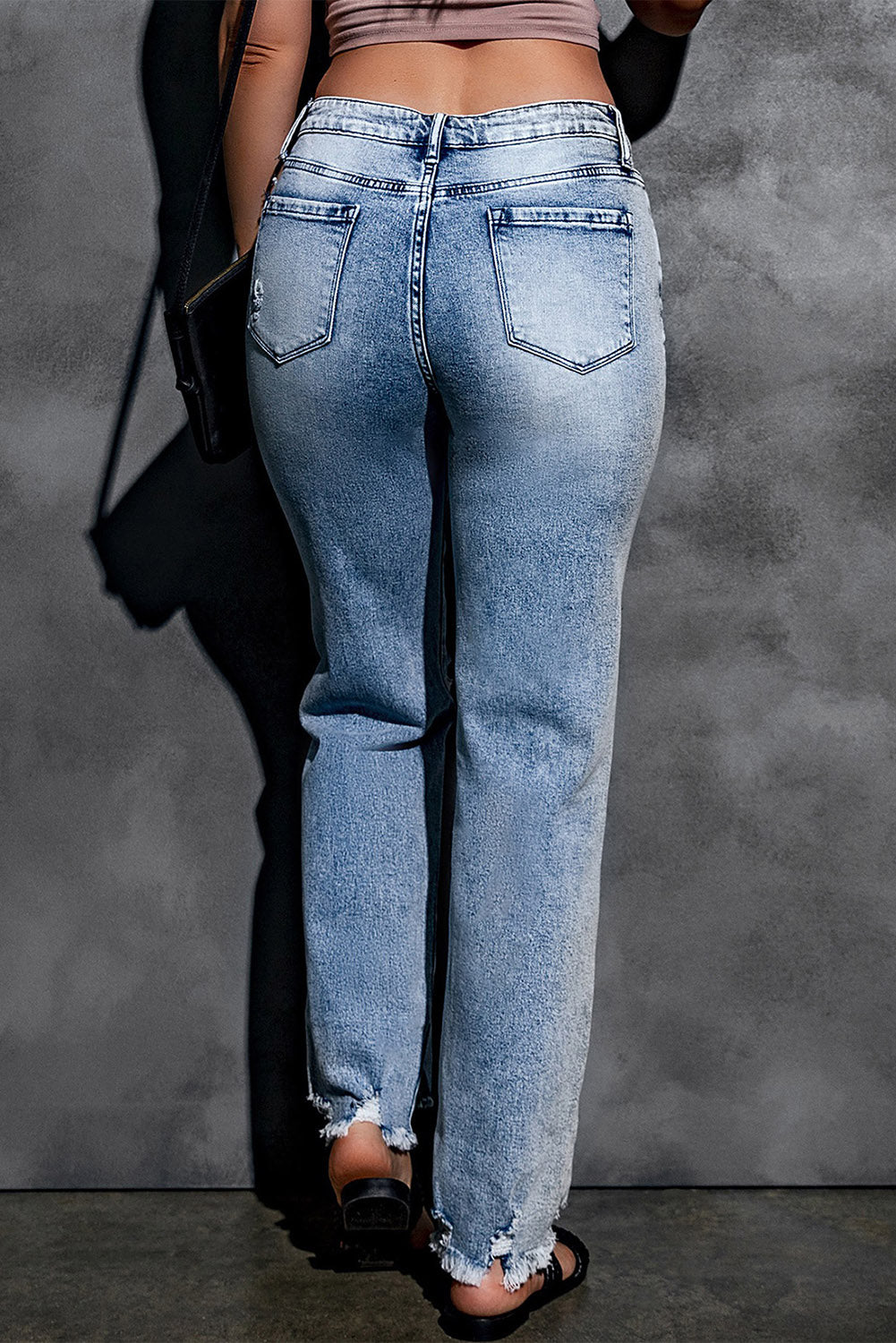 Sky Blue Washed Ripped Wide Leg High Waist Jeans - LA Grand