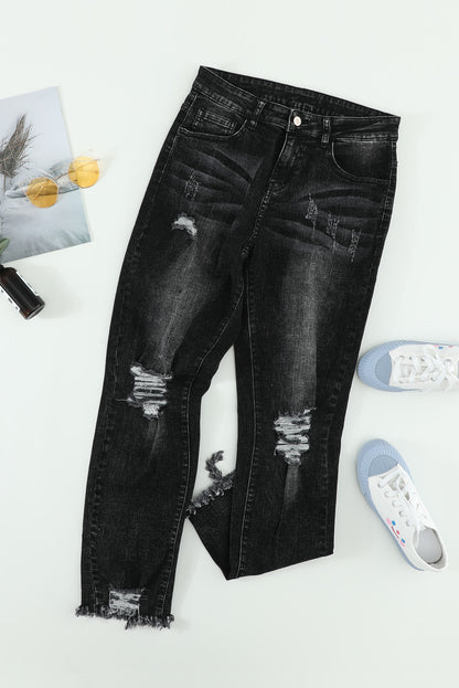 Sky Blue Ripped Slim Fit Washed Jeans - LA Grand