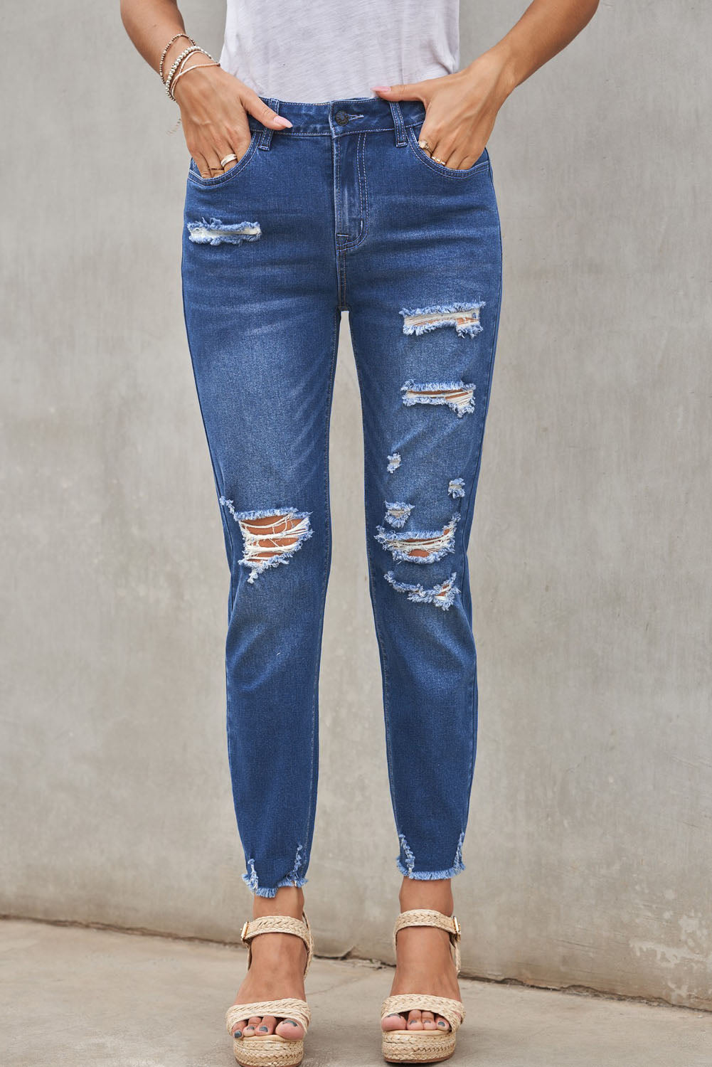 Light Blue Distressed Denim Pants - LA Grand