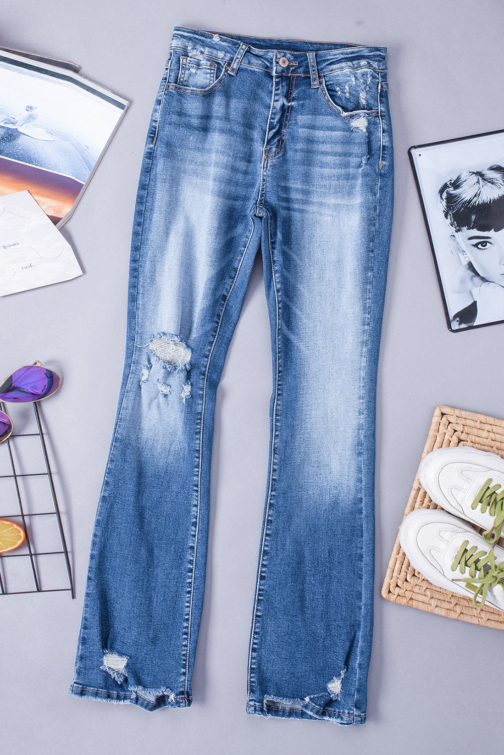 Blue Distressed Flare Jeans - LA Grand