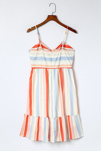 Multicolor Striped Print Knotted Cutout Sleeveless Dress - LA Grand