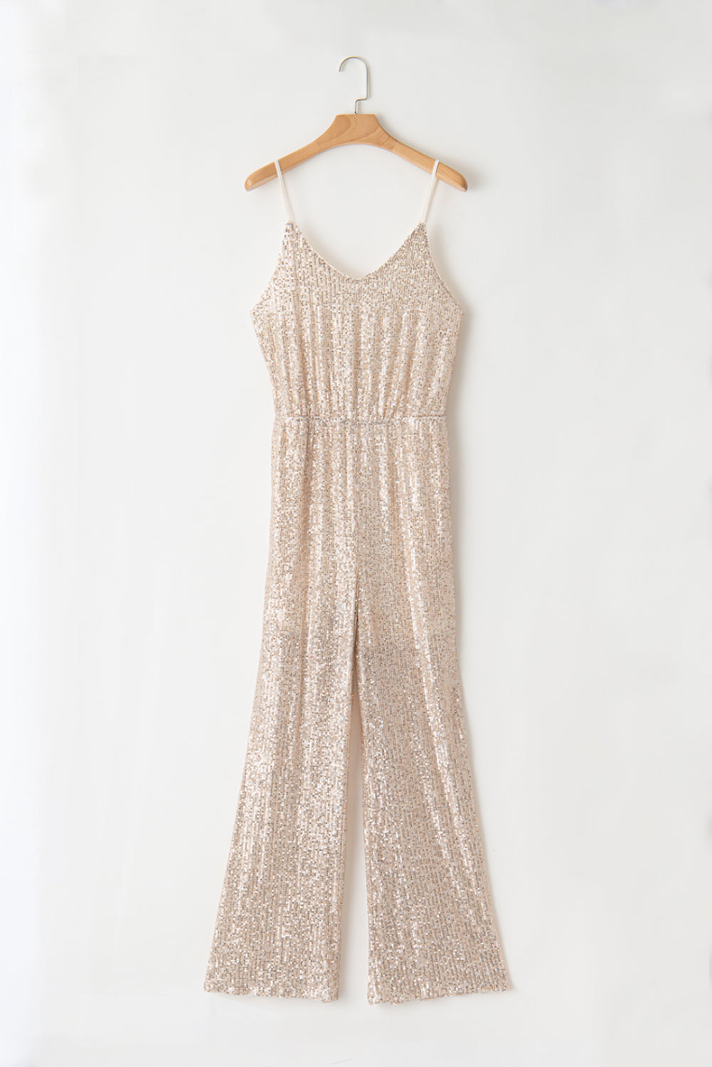 Gold Sequined V Neck Sleeveless High Waist Jumpsuit - LA Grand