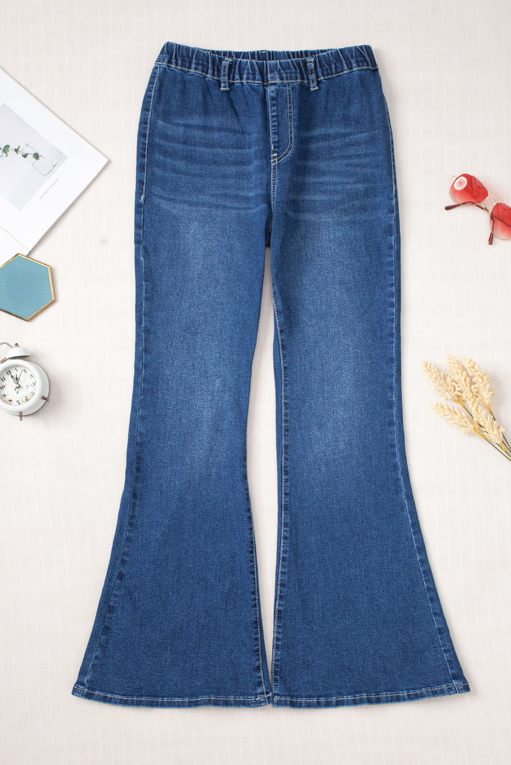 Blue Elastic High Waist Flare Jeans - LA Grand