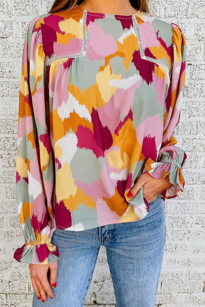 Multicolor Abstract Printed Long Sleeve Blouse - LA Grand