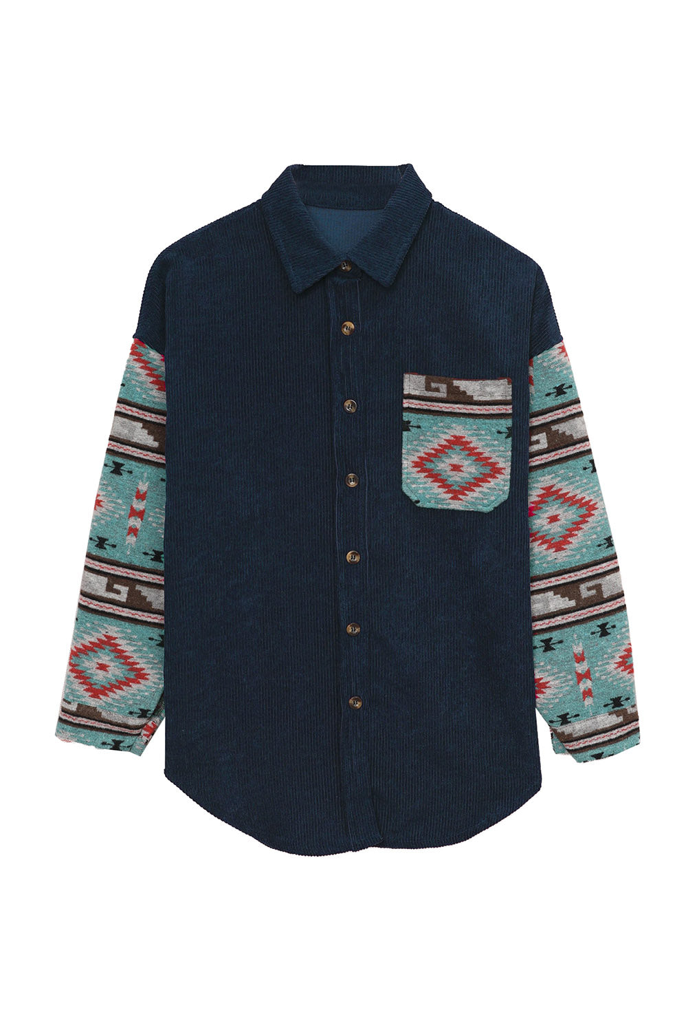 Aztec Pattern Sleeve Pocketed Corduroy Shacket - LA Grand