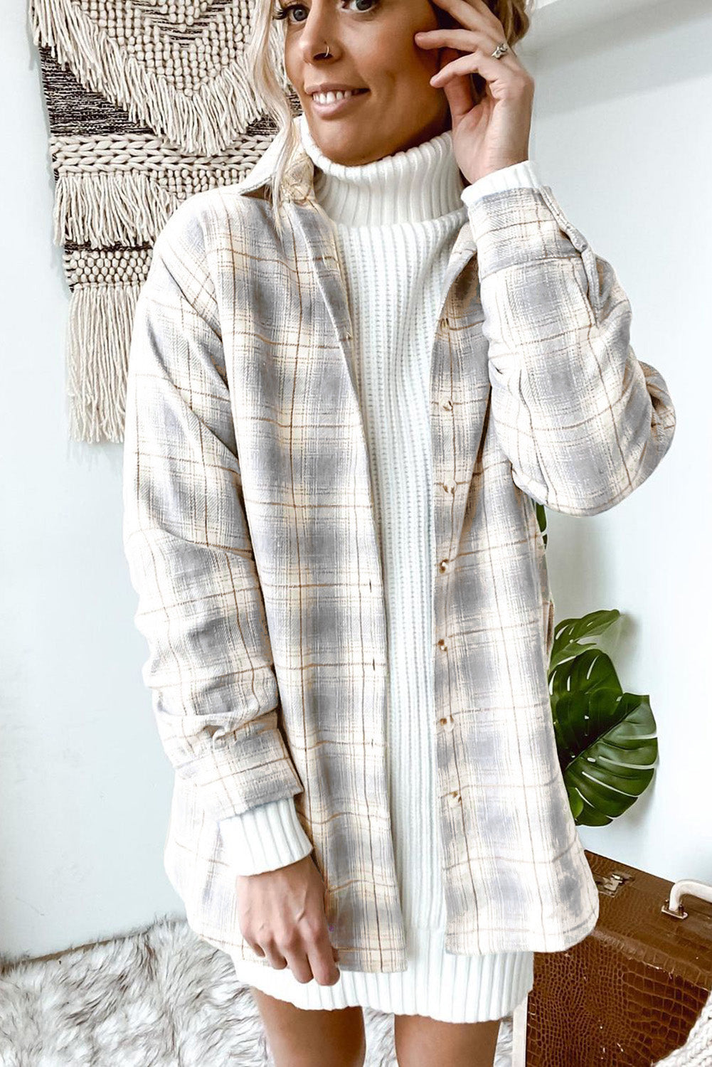 Buttoned Turn Down Collar Plaid Shirt - LA Grand