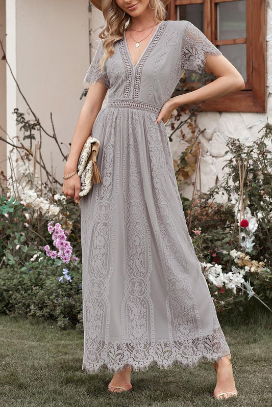 Serenity Sky Lace-Inspired Maxi Dress - LA Grand