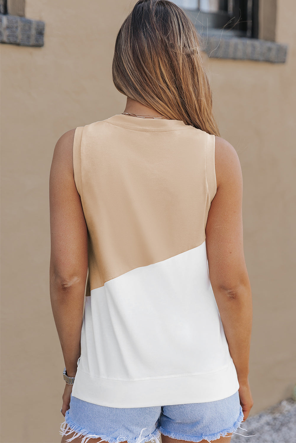 Apricot Crew Neck Colorblock Tank Top - LA Grand