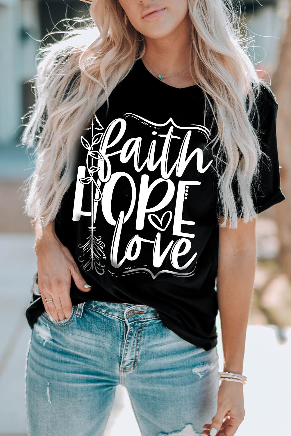 Black Faith Hope Love Graphic T Shirt - LA Grand