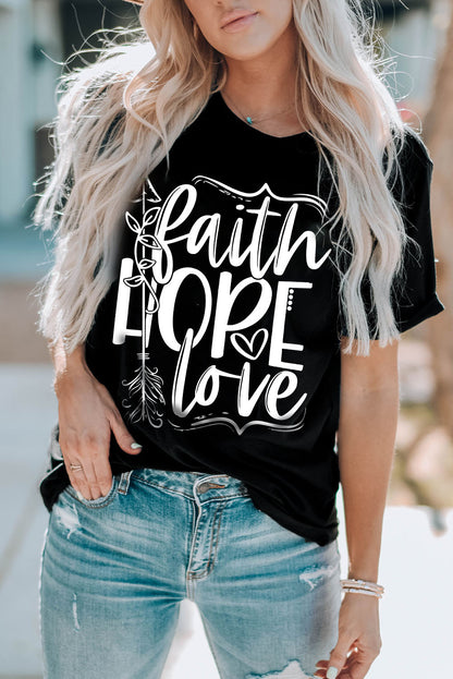 Black Faith Hope Love Graphic T Shirt - LA Grand