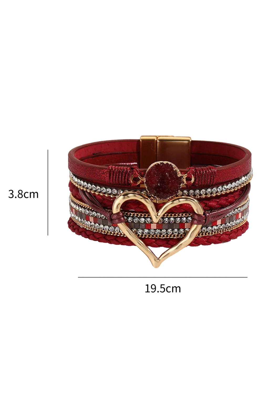 Fiery Red Valentine Rhinestone Heart Layered Bracelet - LA Grand