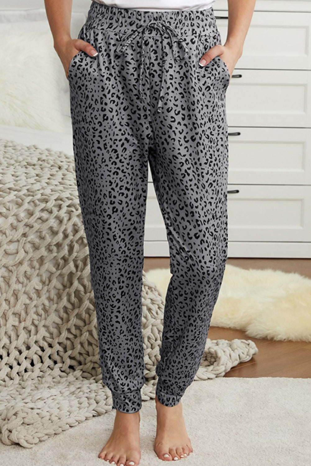 Black Breezy Leopard Joggers - LA Grand