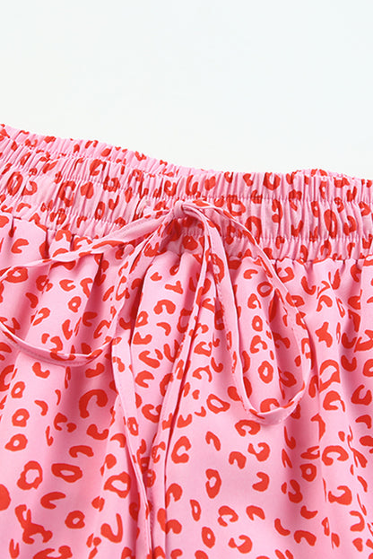 Pink Leopard Print Frilled Drawstring High Waist Maxi Skirt - LA Grand