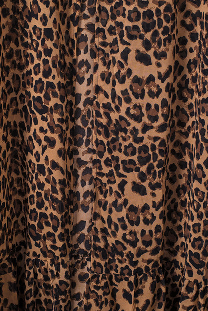 Leopard Print Tie Waist Open Front Kimono Beach Cover Up - LA Grand