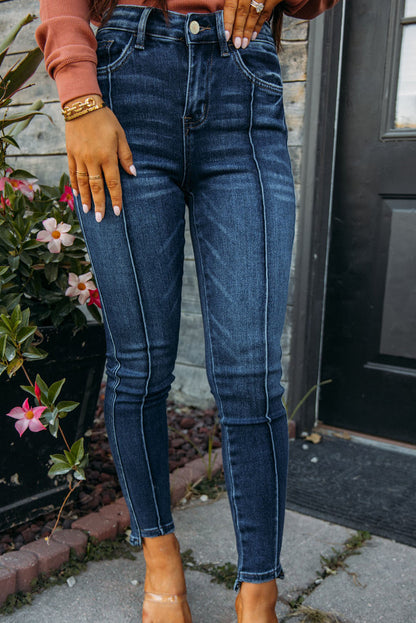 Blue Seamed High Waist Skinny Fit Jeans - LA Grand