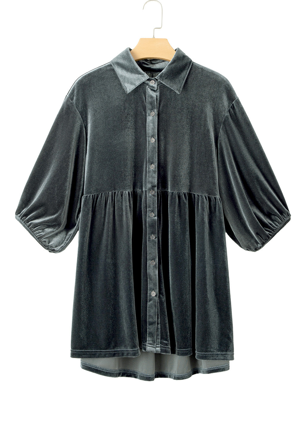 Chestnut 3/4 Sleeve Tunic Babydoll Velvet Shirt - LA Grand