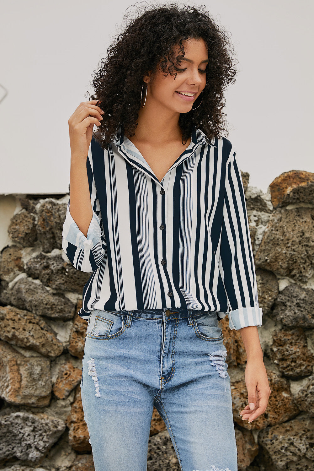 Black Brown Striped Modern Women Shirt - LA Grand