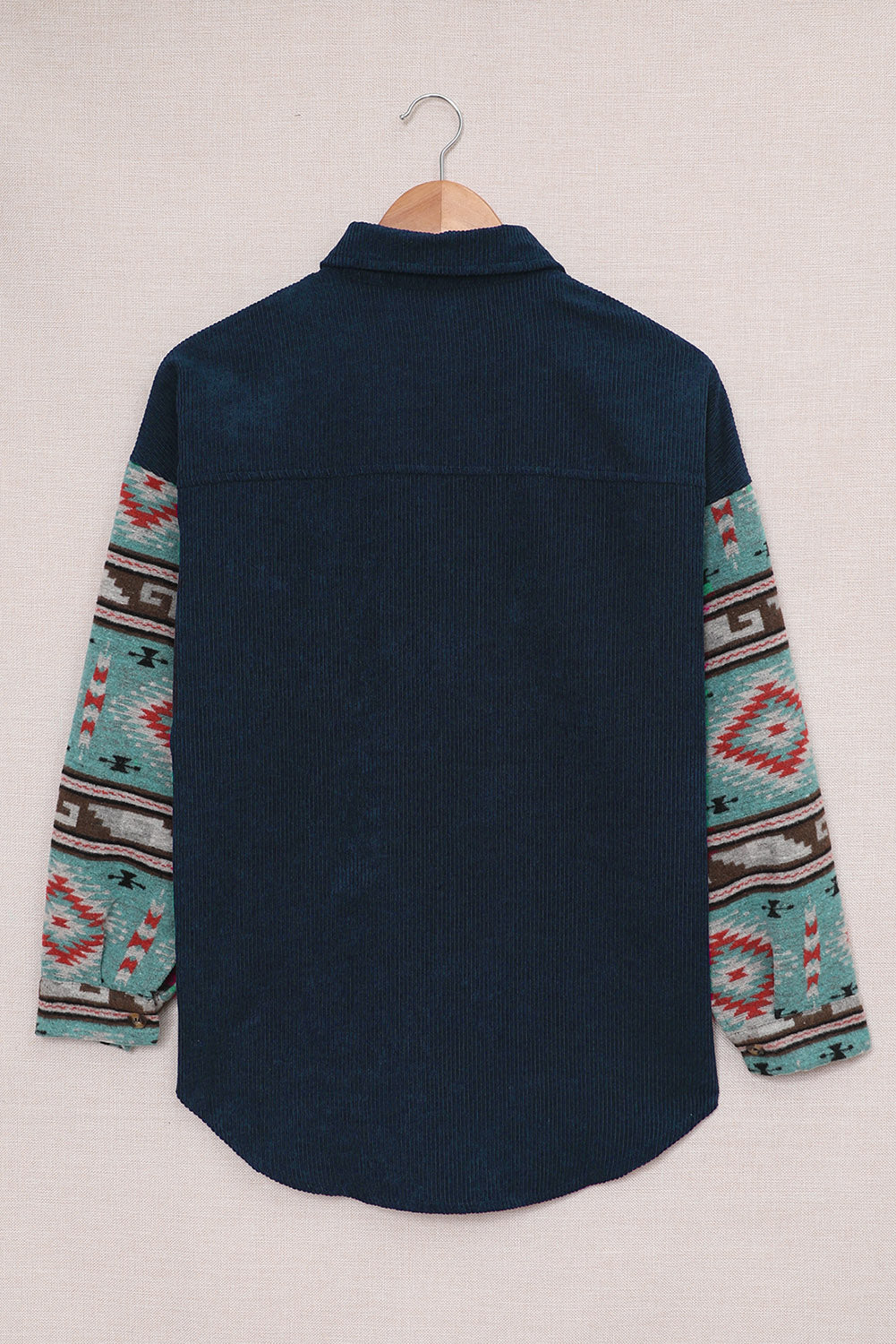 Aztec Pattern Sleeve Pocketed Corduroy Shacket - LA Grand