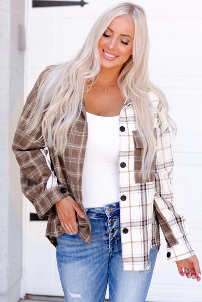 Brown Mixed Plaid Soft Oversized Shirt - LA Grand